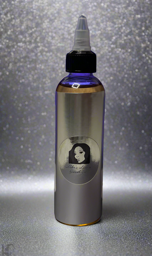 Bottle of oil with a label featuring a portrait on a white background